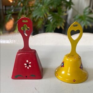 Vintage Pennsylvania Dutch Folk Art Hand-Painted Dinner Bells Set of Two